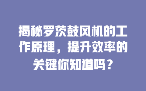 揭秘羅茨鼓風機的工作原理，提升效率的關(guān)鍵你知道嗎？ 一