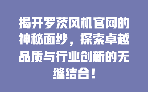 揭開羅茨風(fēng)機官網(wǎng)的神秘面紗，探索卓越品質(zhì)與行業(yè)創(chuàng)新的無縫結(jié)合！ 一