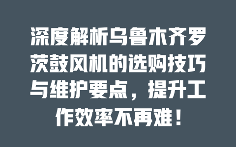 深度解析烏魯木齊羅茨鼓風(fēng)機(jī)的選購技巧與維護(hù)要點(diǎn)，提升工作效率不再難！ 一