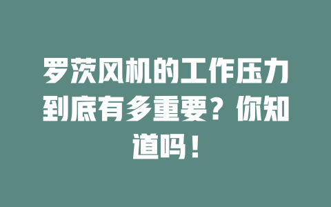 羅茨風(fēng)機(jī)的工作壓力到底有多重要？你知道嗎！ 一