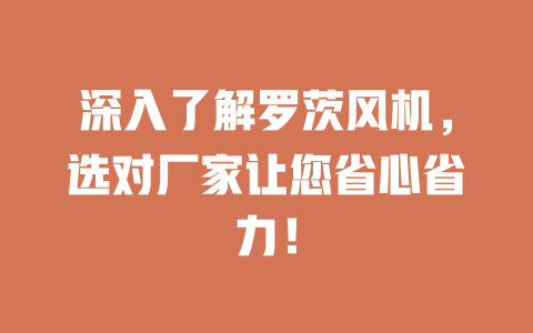 深入了解羅茨風(fēng)機，選對廠家讓您省心省力！ 一
